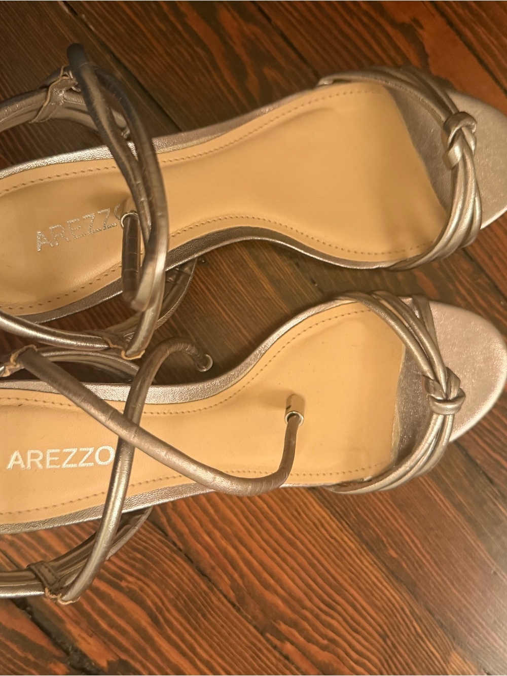 Arezzo Silver Metallic Knot-Strap Heels